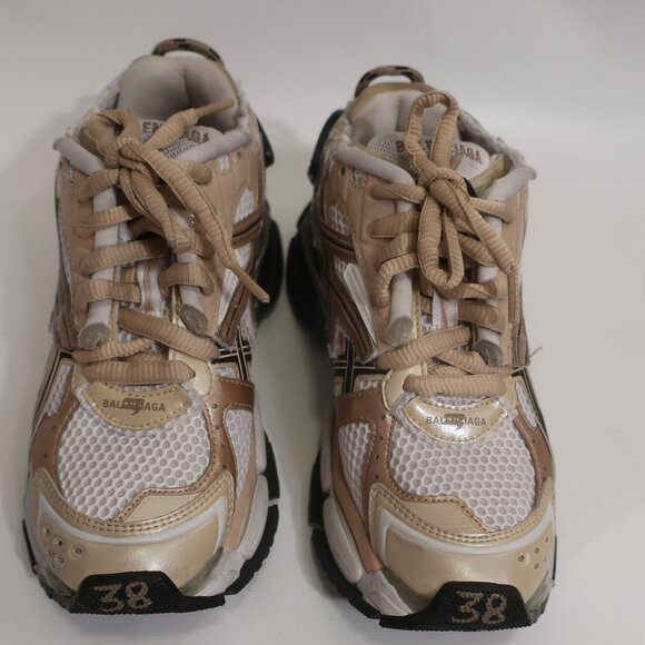 Womens Balenciaga White Taupe Gold Black Laced Grailed Runners Sneaker 8 - Picture 1 of 9